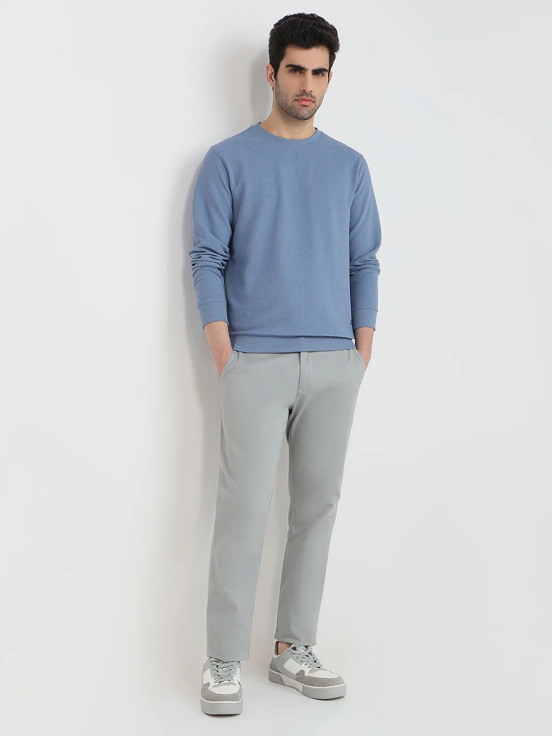 Raymond Men Blue Solid Regular Fit Cotton Sweatshirt - Image 5
