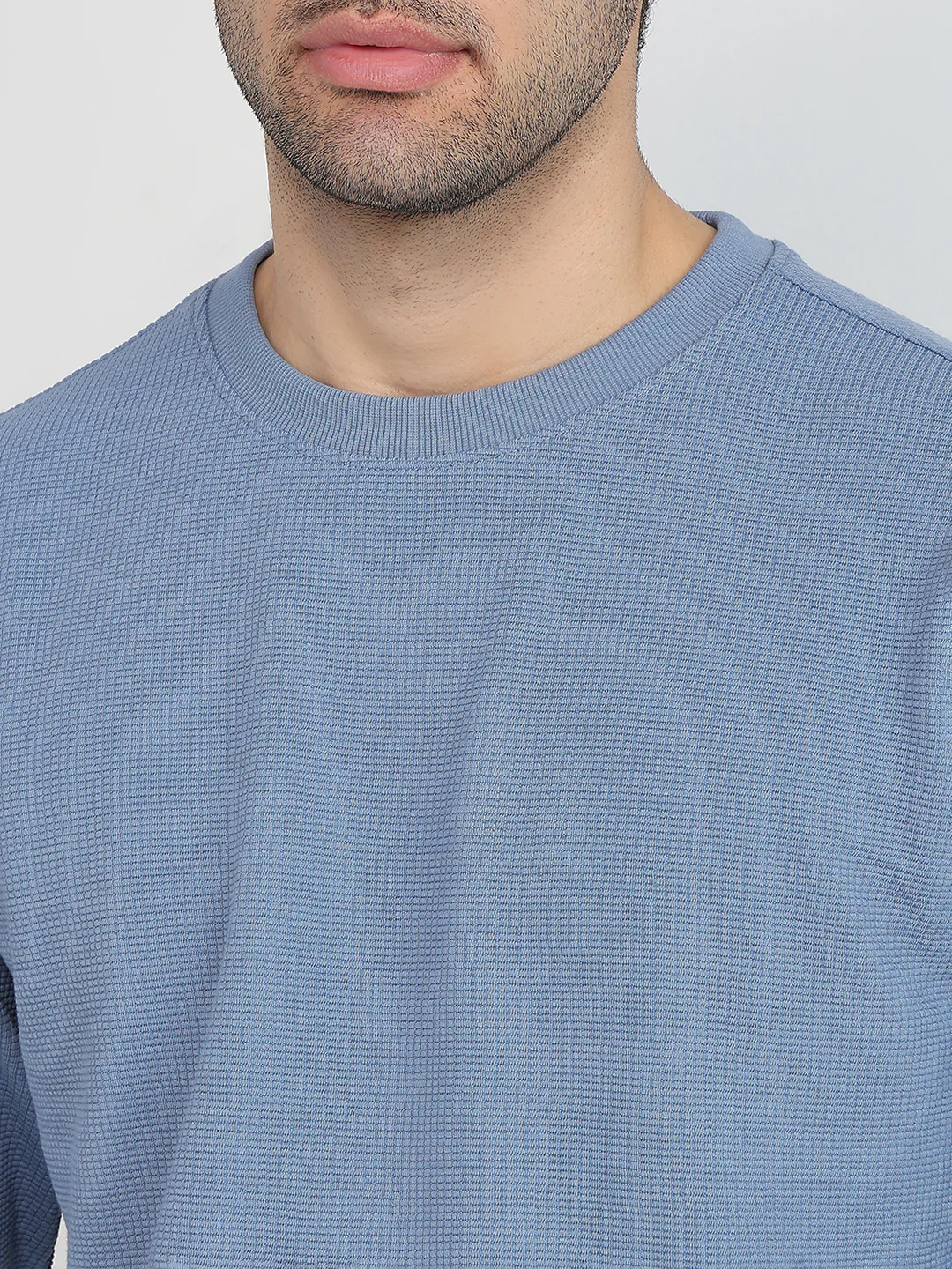 Raymond Men Blue Solid Regular Fit Cotton Sweatshirt - Image 6