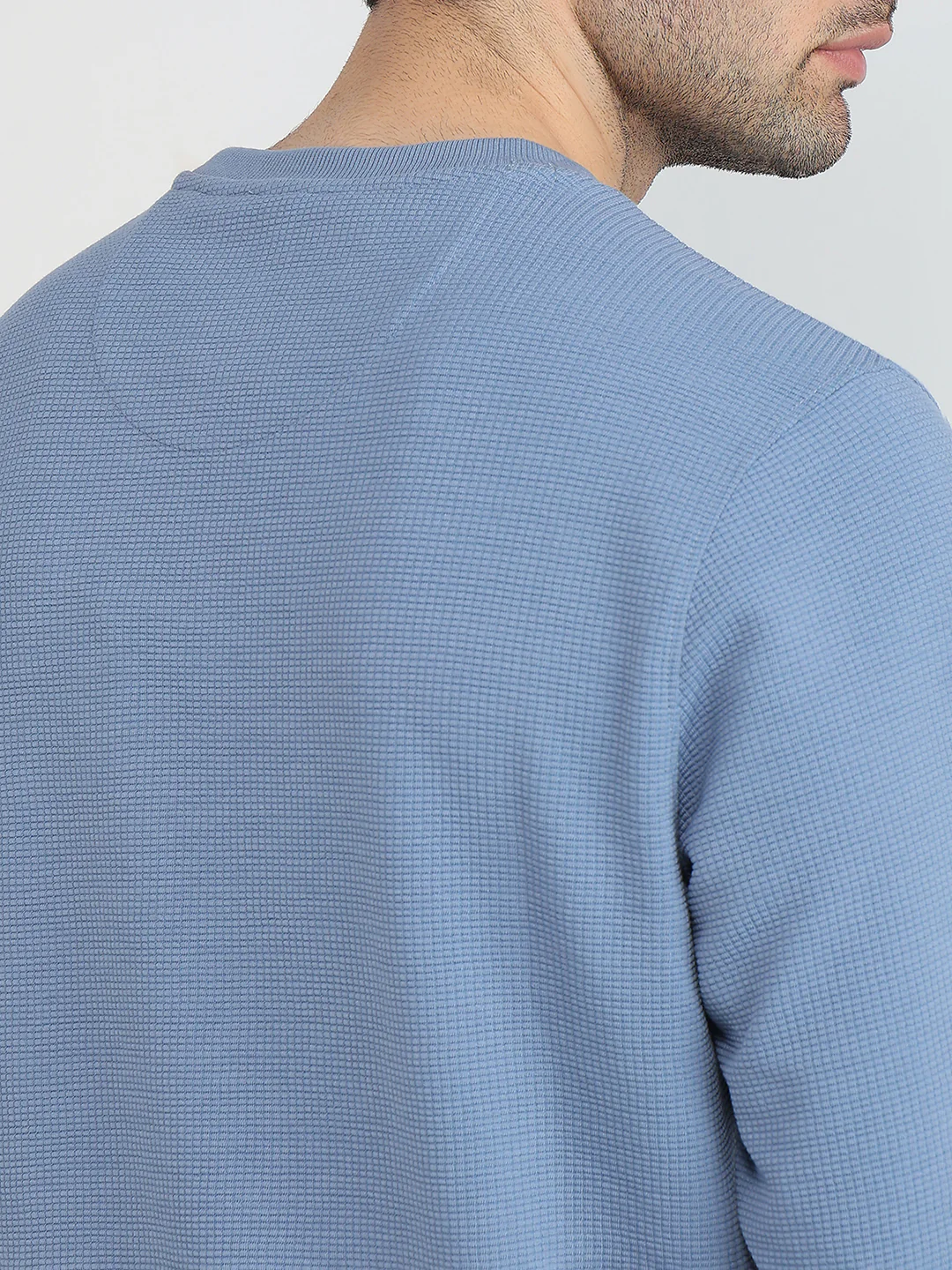 Raymond Men Blue Solid Regular Fit Cotton Sweatshirt - Image 7