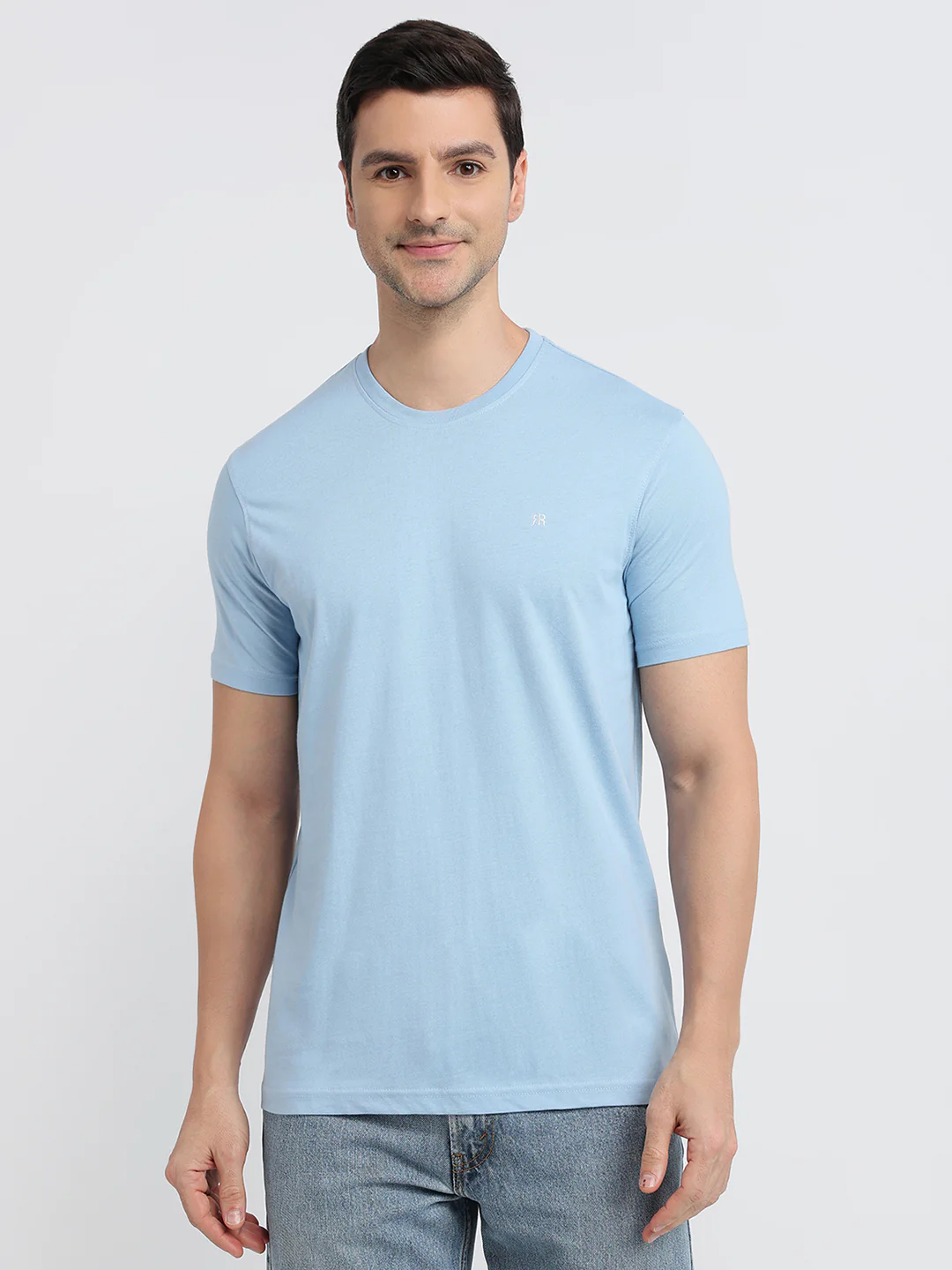 Raymond Men Blue Solid Regular Fit Cotton T-shirt