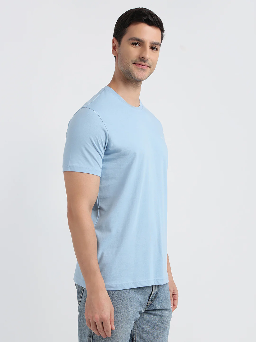 Raymond Men Blue Solid Regular Fit Cotton T-shirt - Image 3