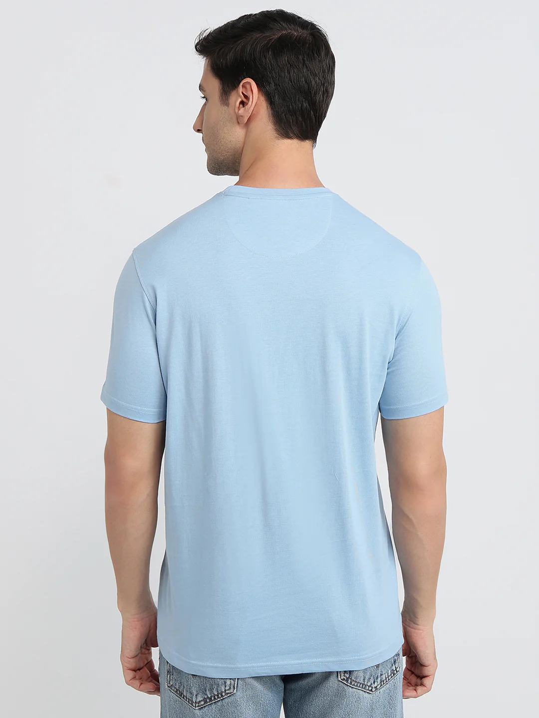 Raymond Men Blue Solid Regular Fit Cotton T-shirt - Image 4