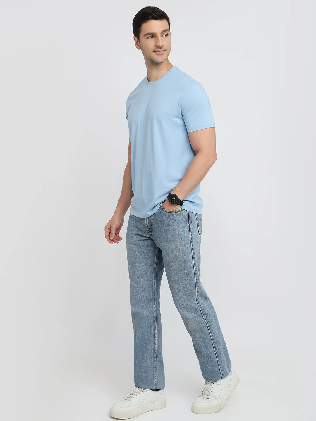 Raymond Men Blue Solid Regular Fit Cotton T-shirt - Image 5