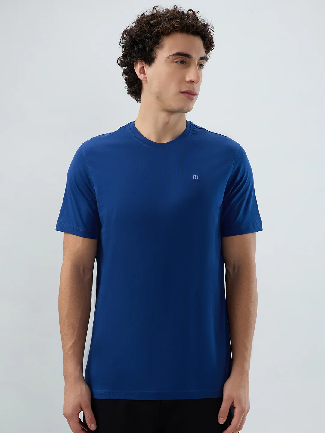 Raymond Men Blue Solid Regular Fit Cotton T-shirt