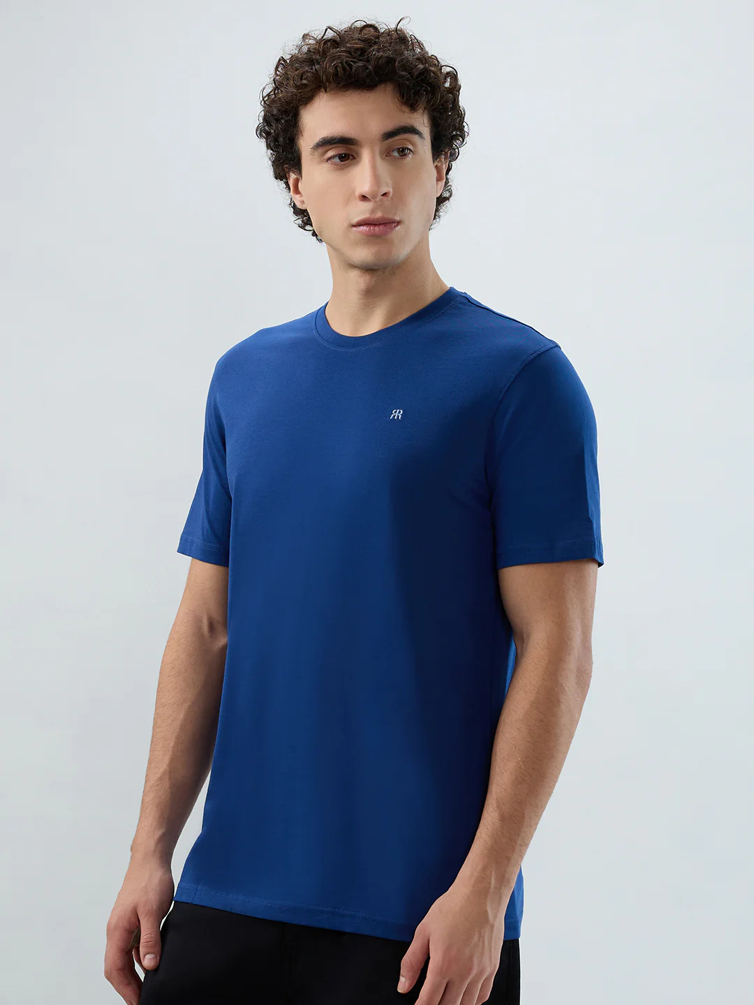 Raymond Men Blue Solid Regular Fit Cotton T-shirt - Image 3