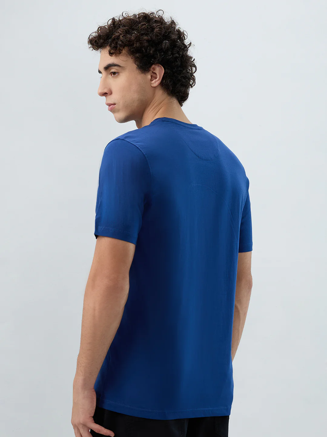 Raymond Men Blue Solid Regular Fit Cotton T-shirt - Image 5