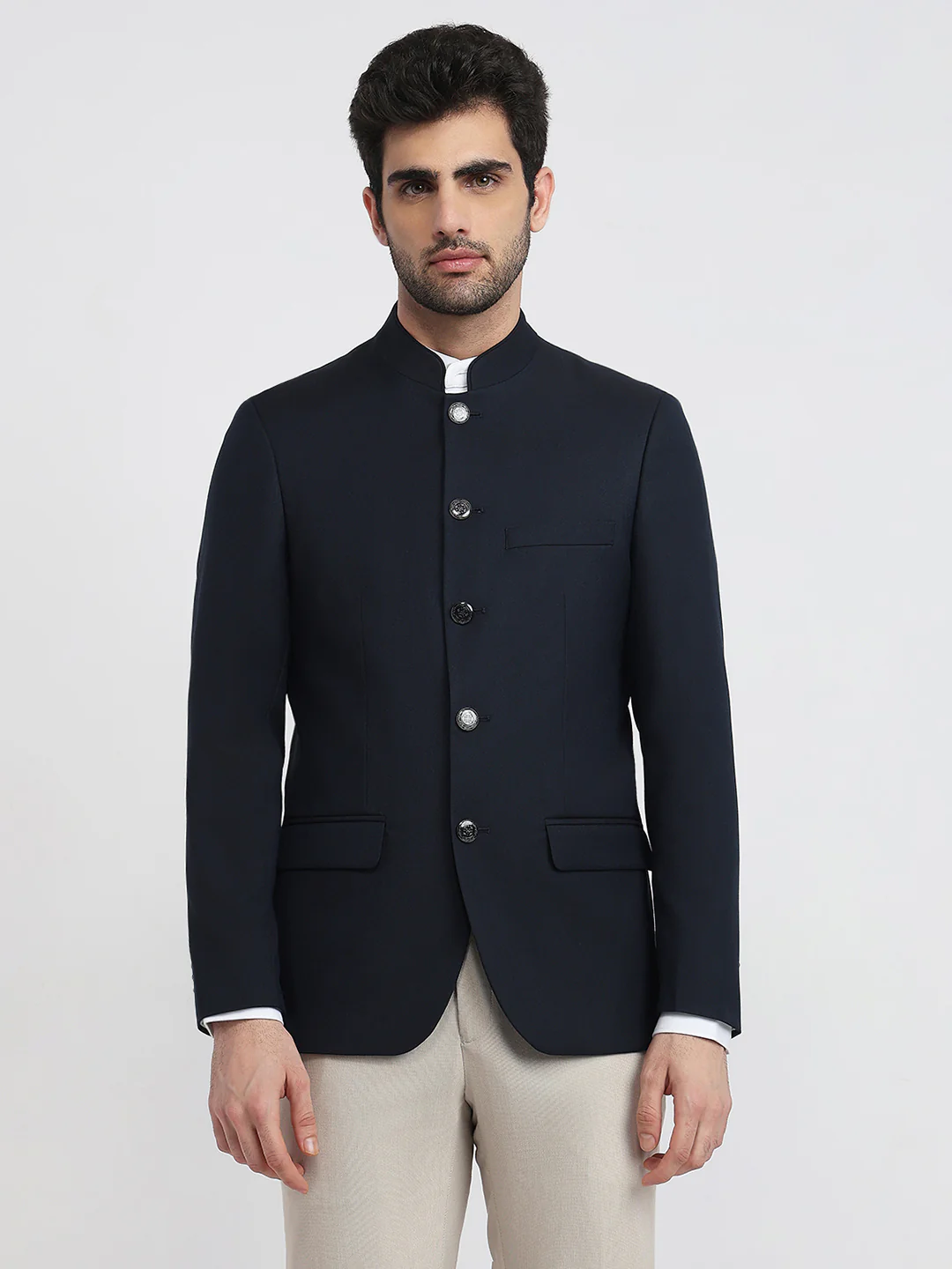 Raymond Men Blue Solid Regular Fit Polyester Blend Blazer