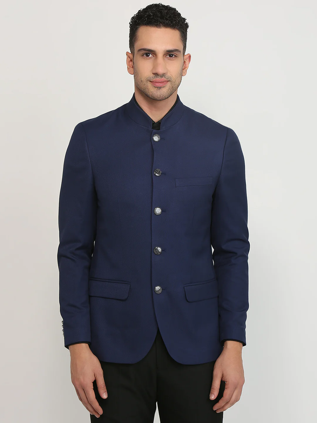 Raymond Men Blue Solid Regular Fit Polyester Blend Blazer