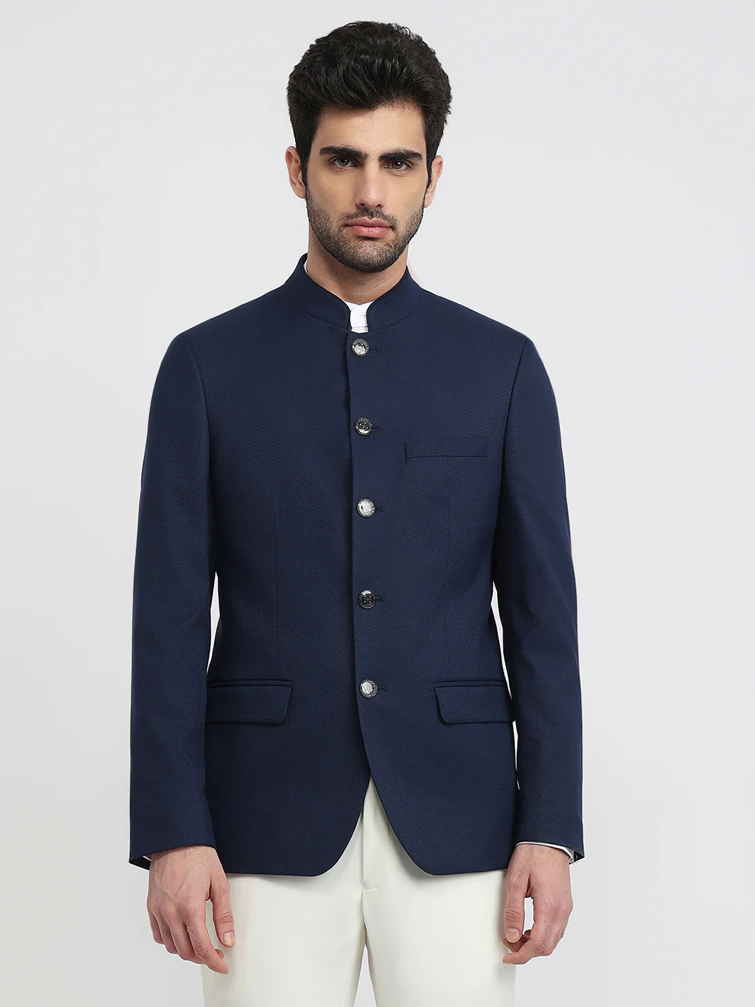 Raymond Men Blue Solid Regular Fit Polyester Blend Blazer