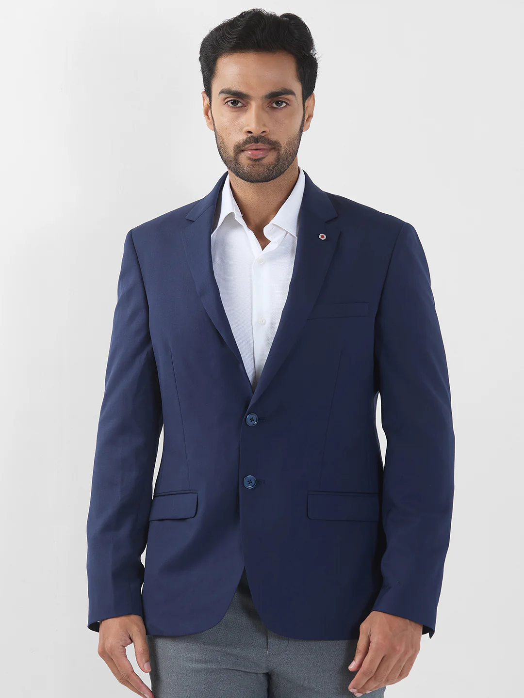 Raymond Men Blue Solid Regular Fit Polyester Blend Blazer