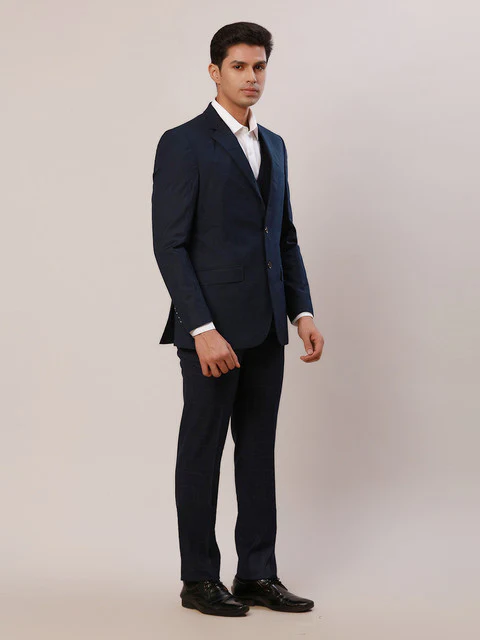 Raymond Men Blue Solid Regular Fit Polyester Blend Suit