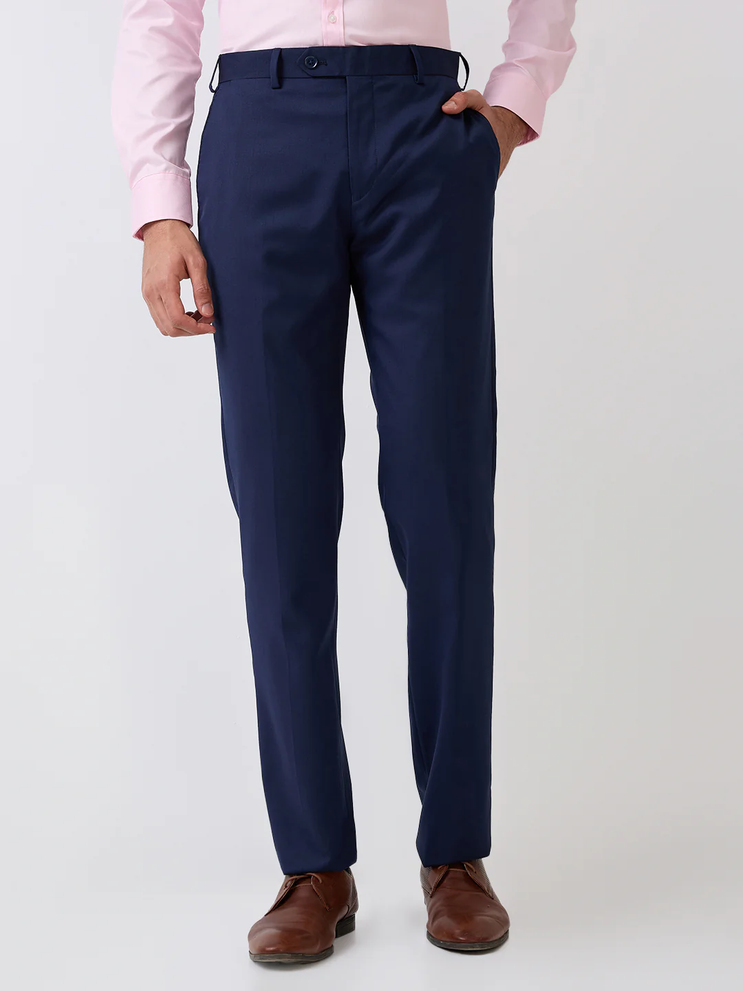 Raymond Men Blue Solid Regular Fit Polyester Blend Trouser
