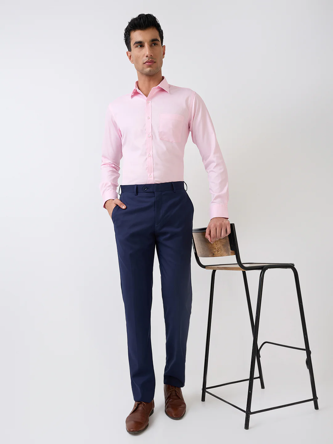 Raymond Men Blue Solid Regular Fit Polyester Blend Trouser - Image 6