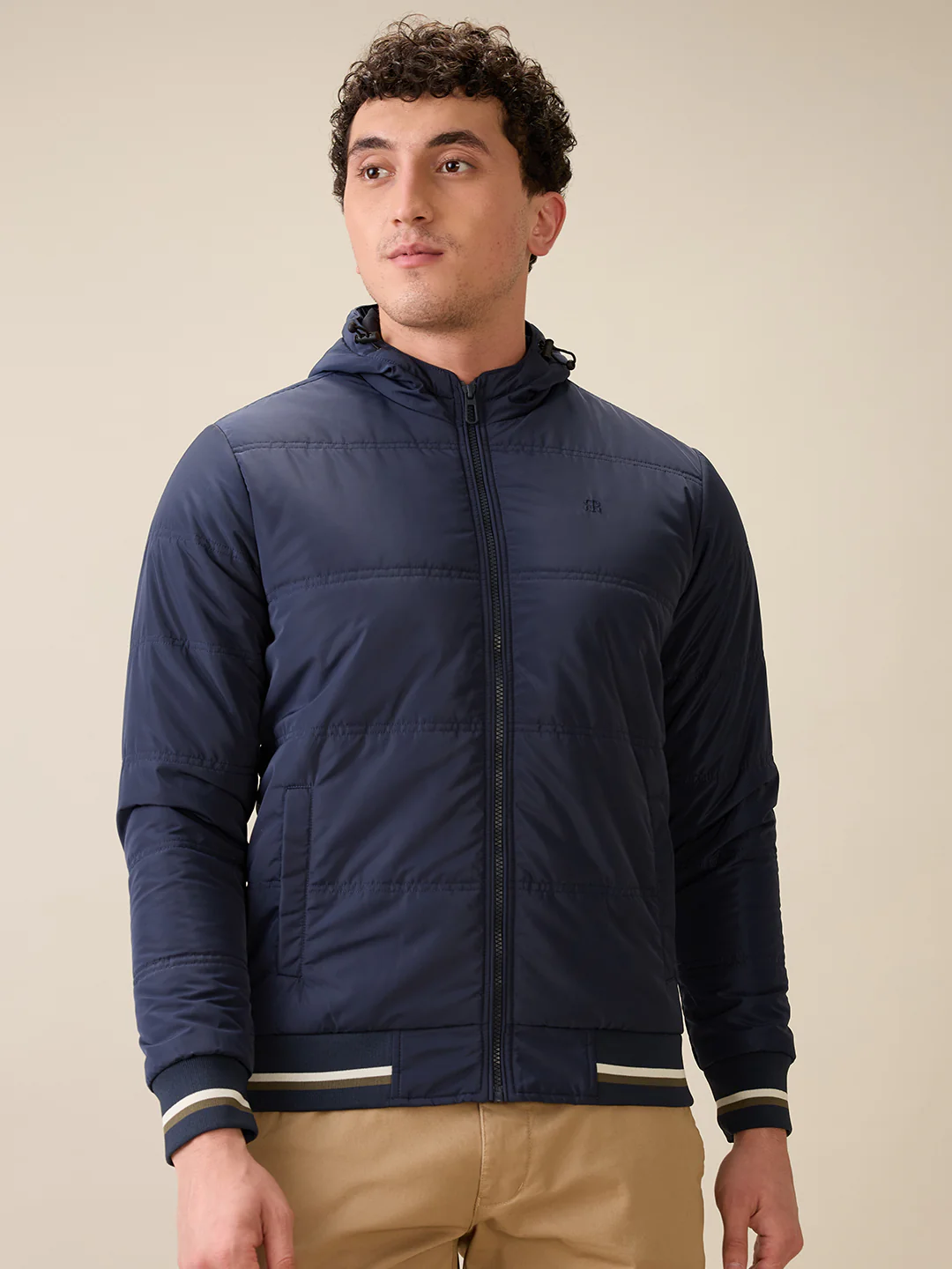 Raymond Men Blue Solid Regular Fit Polyester Full Sleeve Jacket