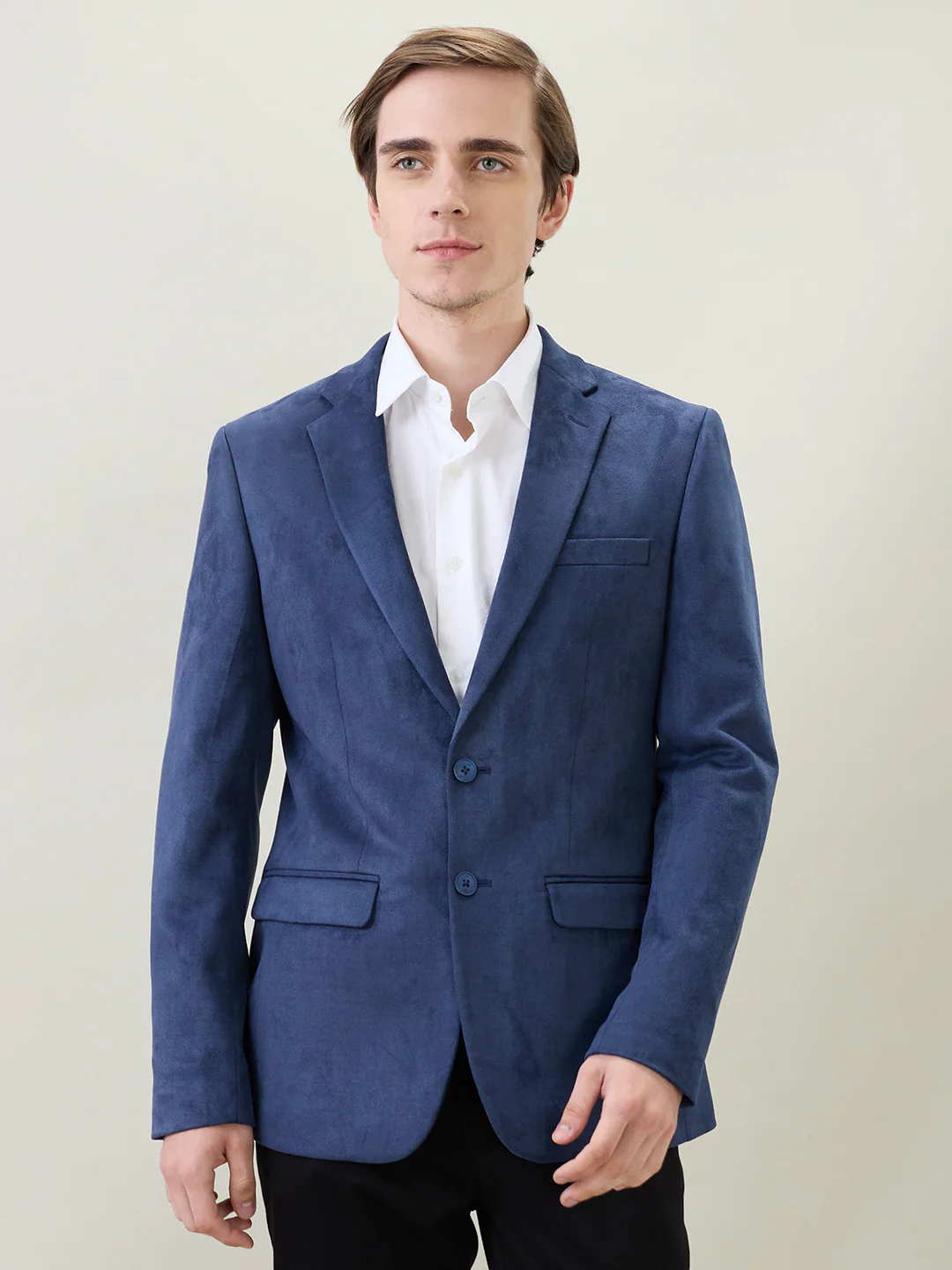 Raymond Men Blue Solid Regular Fit Terylene Blend Blazer