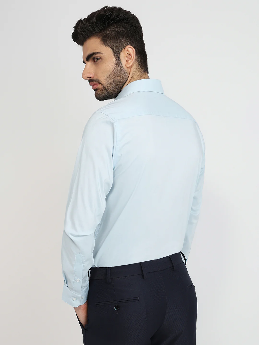 Raymond Men Blue Solid Slim Fit Cotton Blend Formal Shirt - Image 4