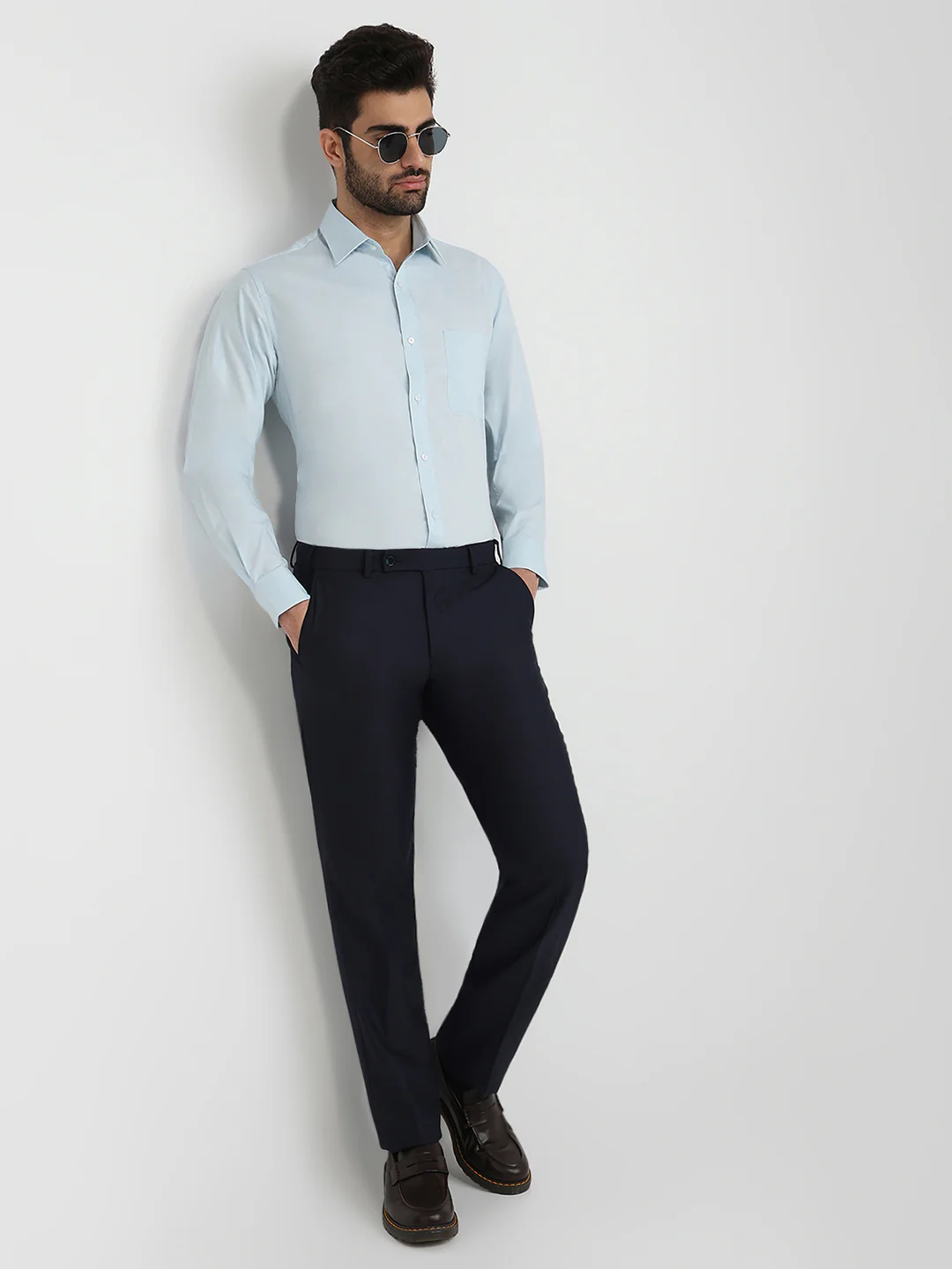 Raymond Men Blue Solid Slim Fit Cotton Blend Formal Shirt - Image 5