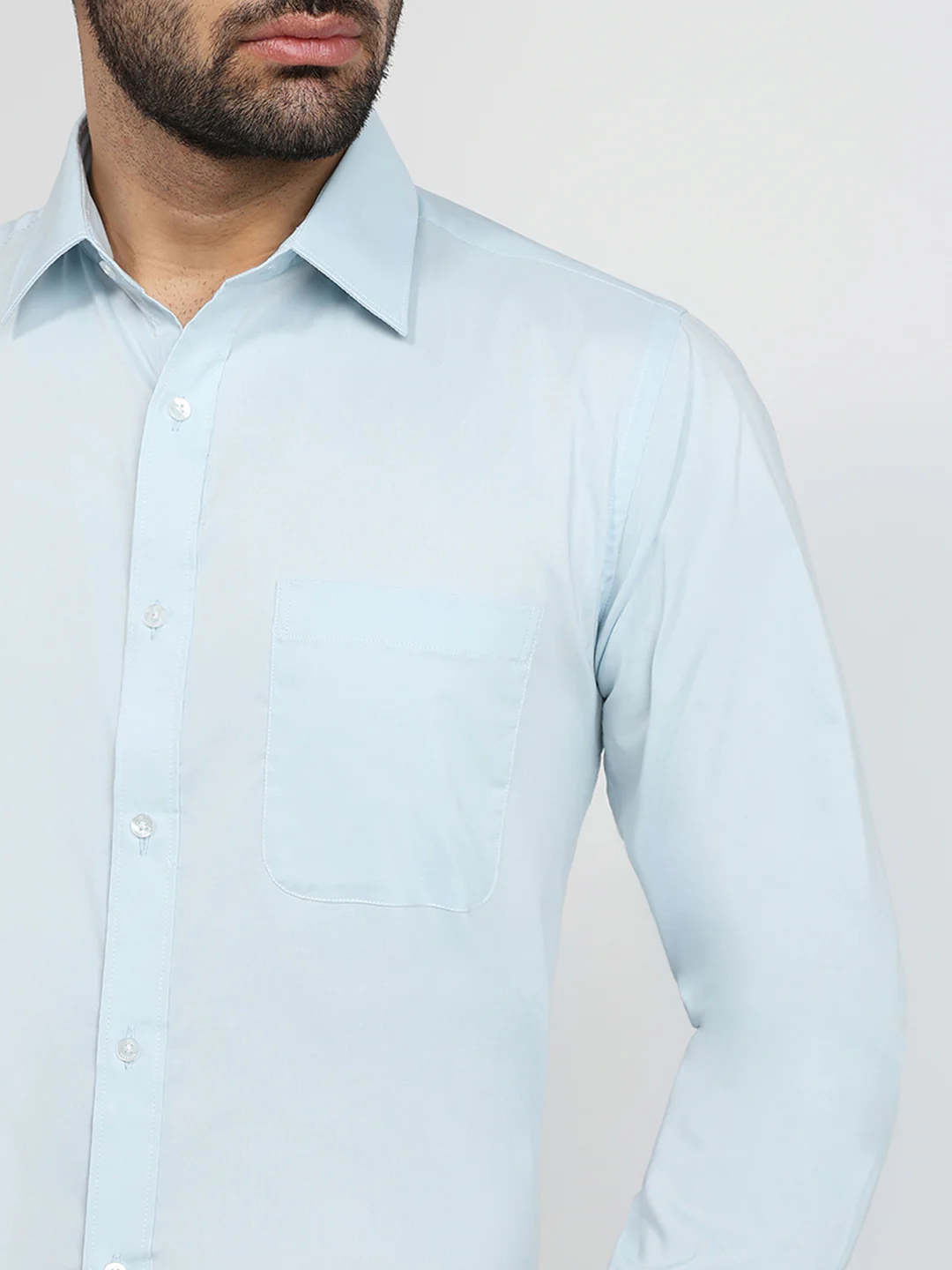 Raymond Men Blue Solid Slim Fit Cotton Blend Formal Shirt - Image 6