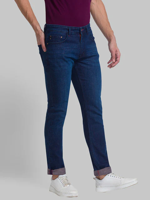 Raymond Men Blue Solid Slim Fit Cotton Blend Jeans - Image 2
