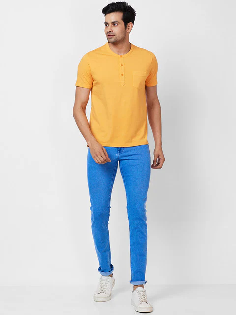 Raymond Men Blue Solid Slim Fit Cotton Blend Jeans - Image 5