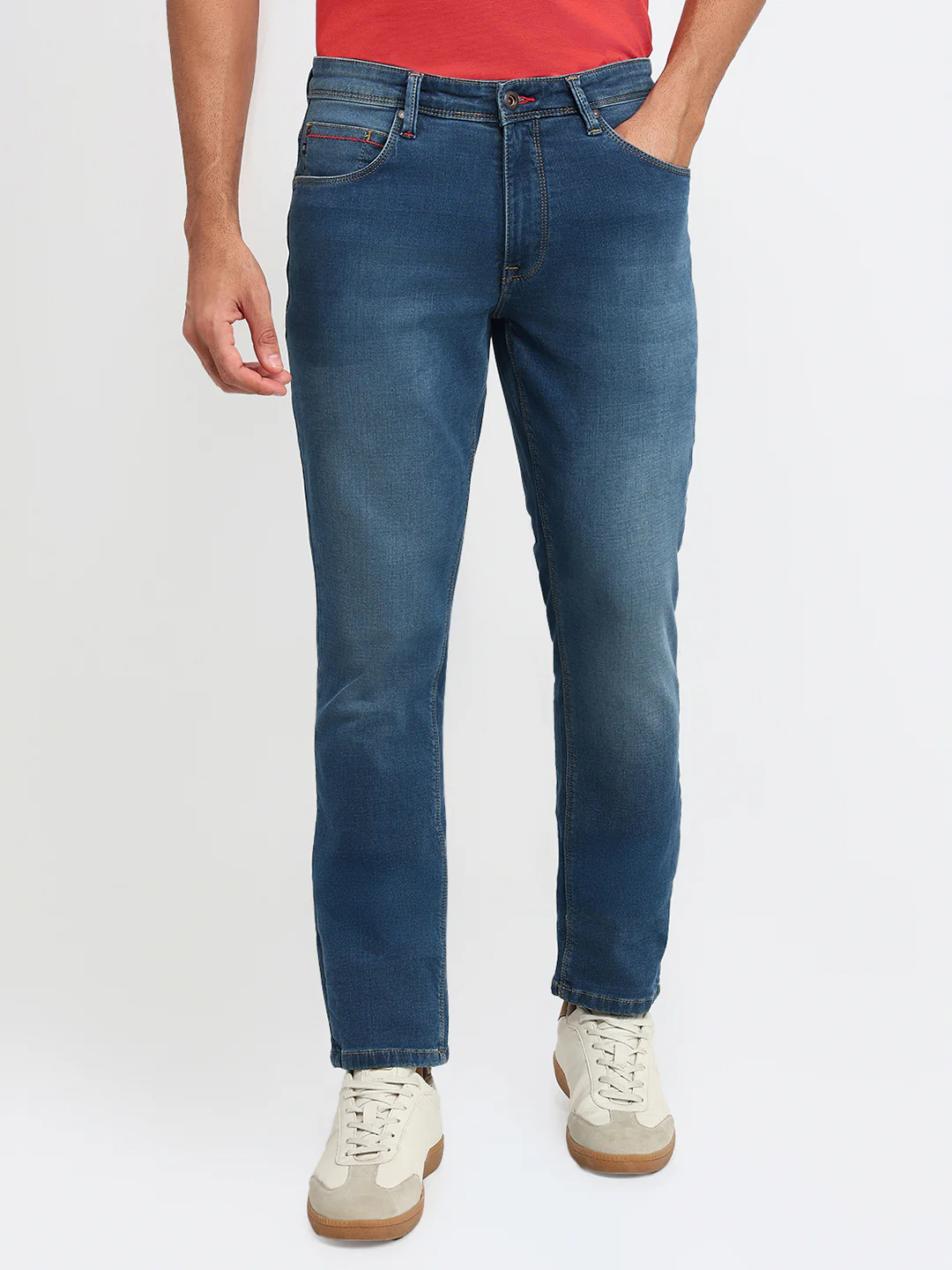 Raymond Men Blue Solid Slim Fit Cotton Blend Jeans