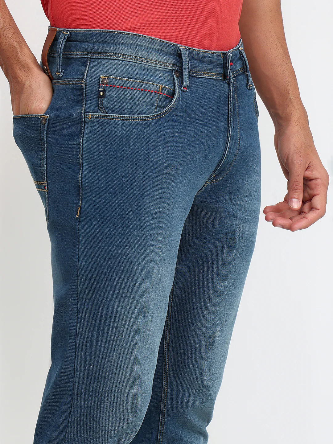 Raymond Men Blue Solid Slim Fit Cotton Blend Jeans - Image 6