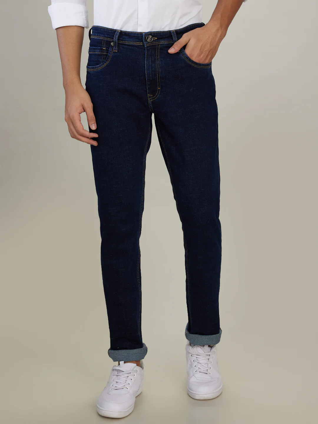 Raymond Men Blue Solid Slim Fit Cotton Blend Jeans