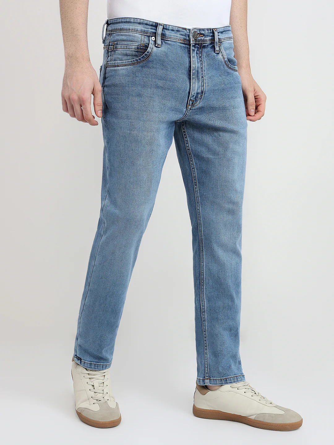 Raymond Men Blue Solid Slim Fit Cotton Blend Jeans - Image 3