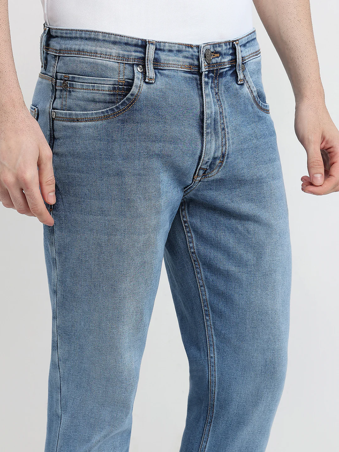 Raymond Men Blue Solid Slim Fit Cotton Blend Jeans - Image 5