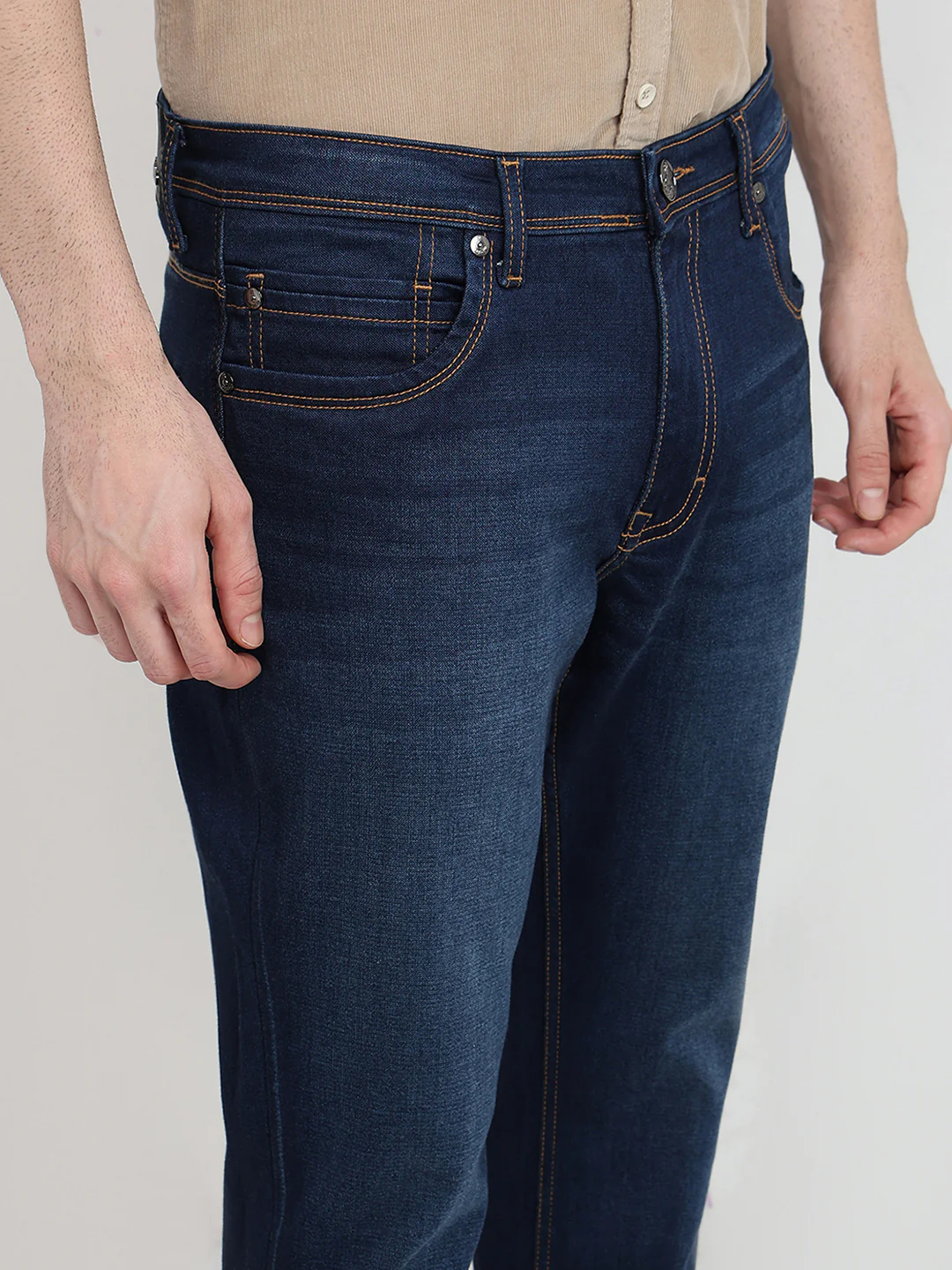Raymond Men Blue Solid Slim Fit Cotton Blend Jeans - Image 5