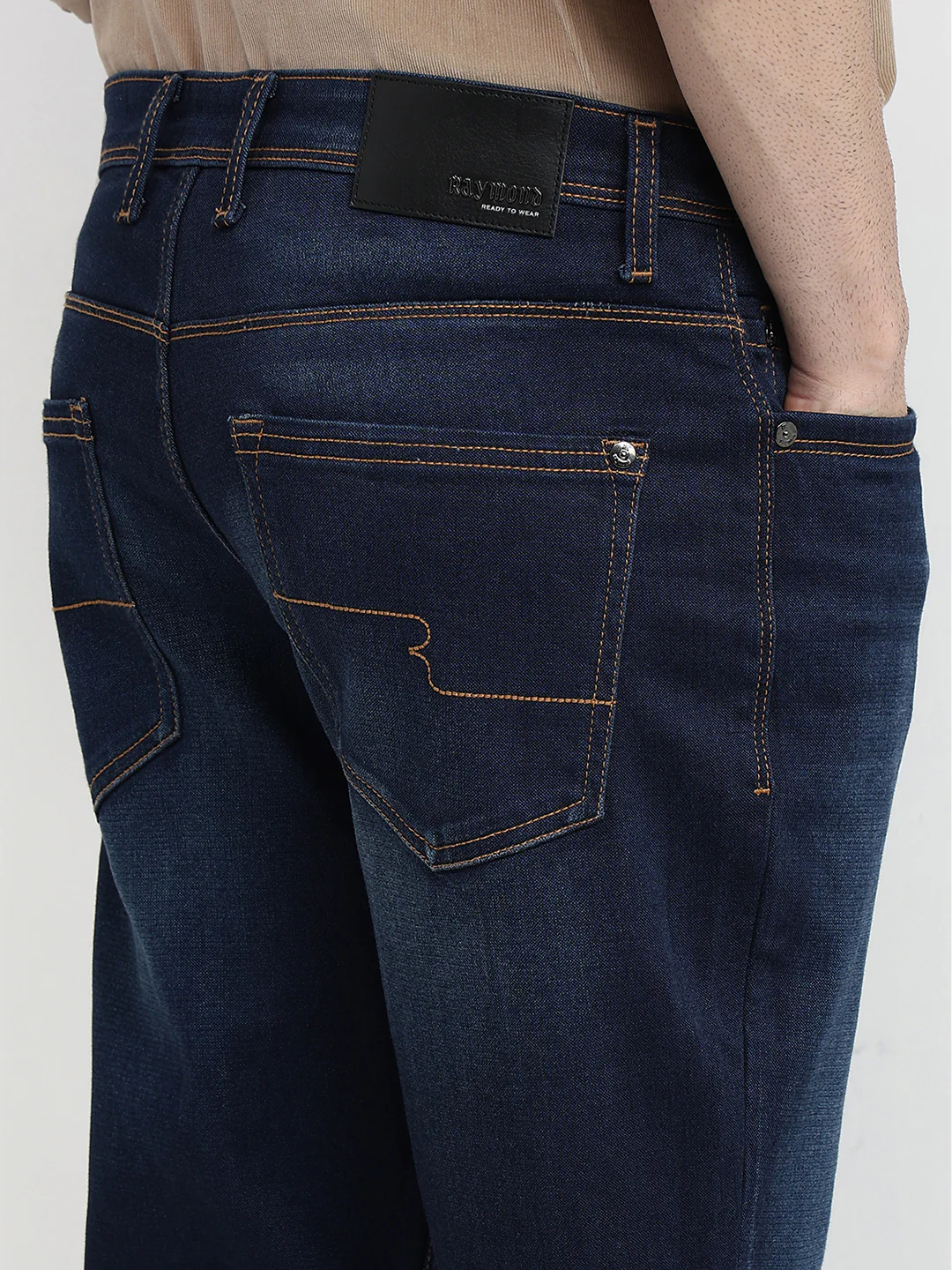 Raymond Men Blue Solid Slim Fit Cotton Blend Jeans - Image 6