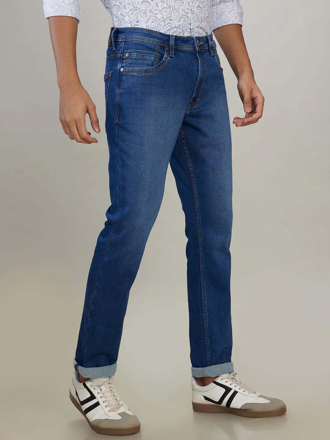 Raymond Men Blue Solid Slim Fit Cotton Blend Jeans - Image 2