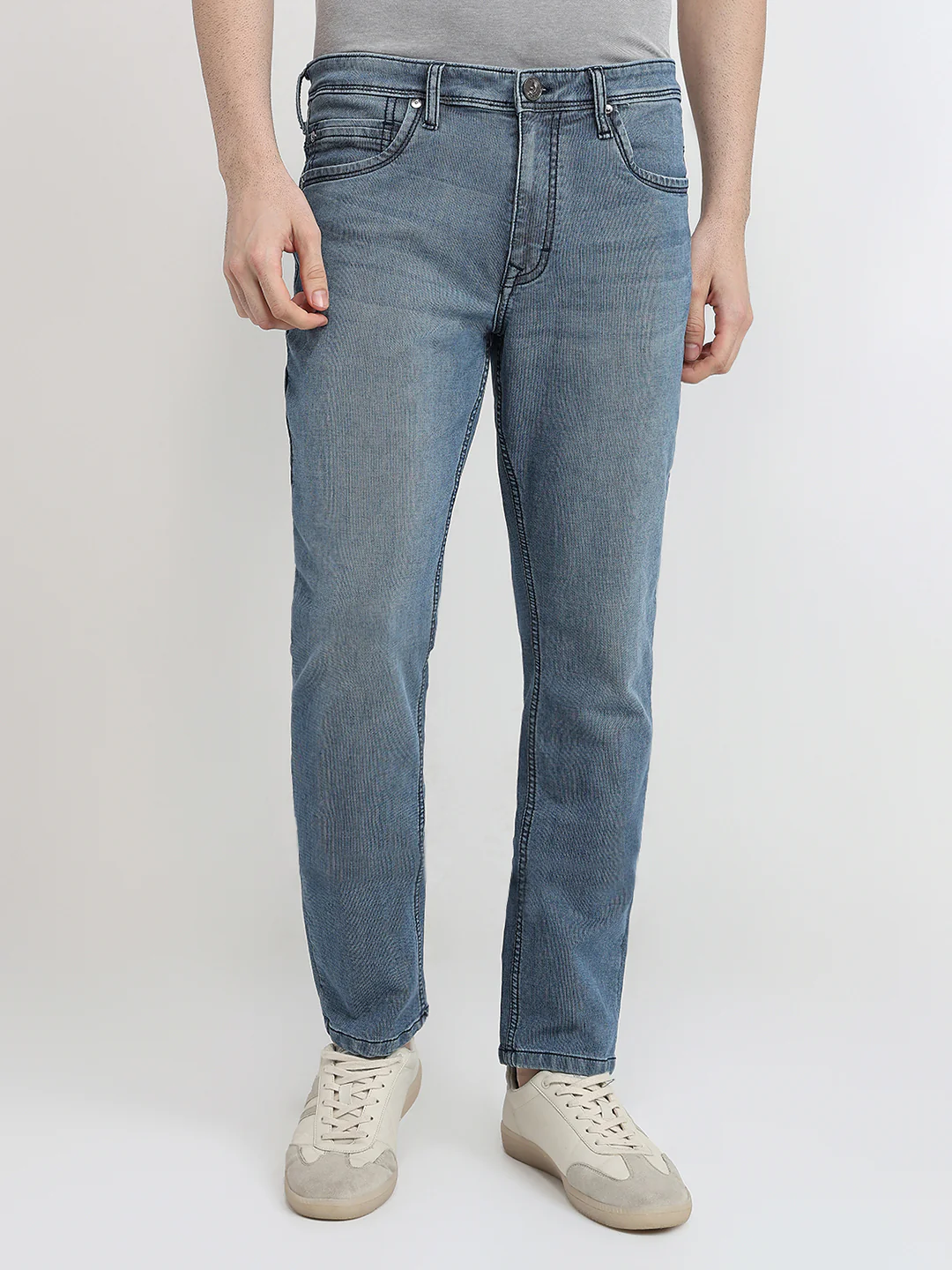 Raymond Men Blue Solid Slim Fit Cotton Blend Jeans