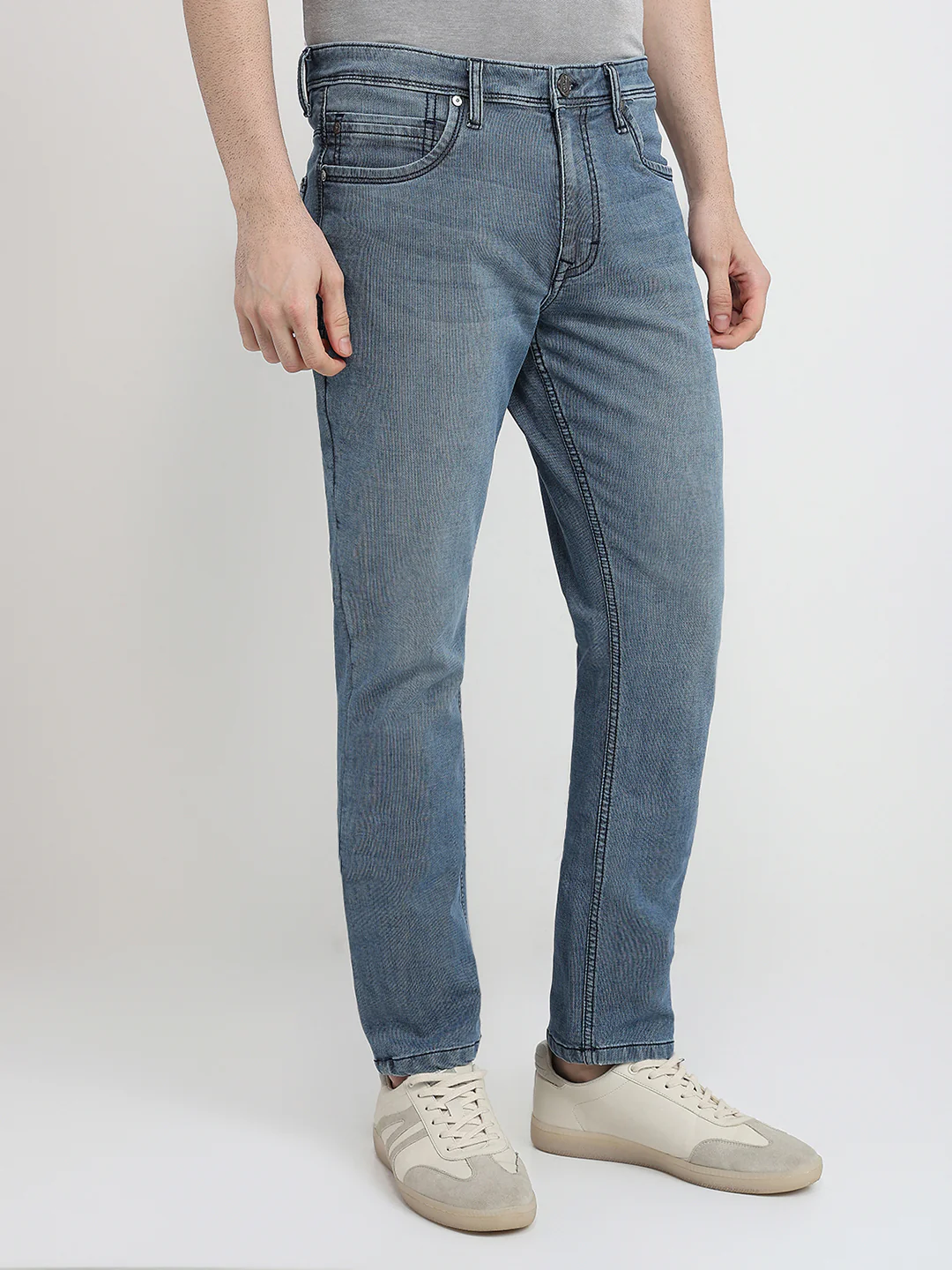 Raymond Men Blue Solid Slim Fit Cotton Blend Jeans - Image 3