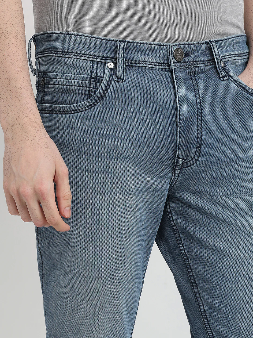 Raymond Men Blue Solid Slim Fit Cotton Blend Jeans - Image 6
