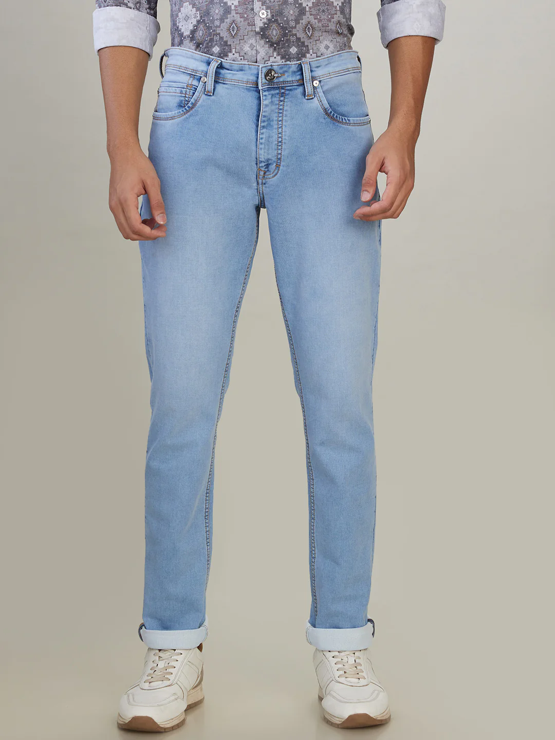 Raymond Men Blue Solid Slim Fit Cotton Blend Jeans
