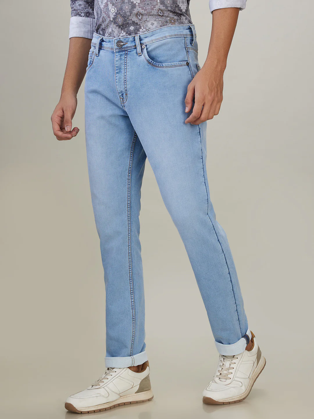 Raymond Men Blue Solid Slim Fit Cotton Blend Jeans - Image 3