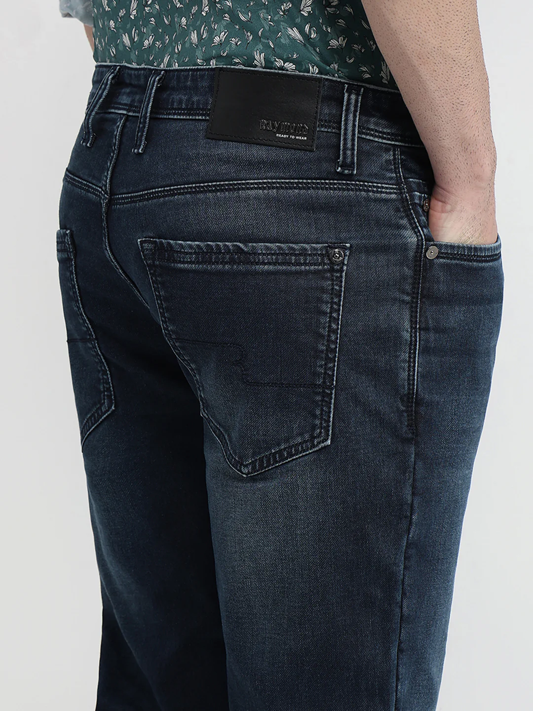 Raymond Men Blue Solid Slim Fit Cotton Blend Jeans - Image 5