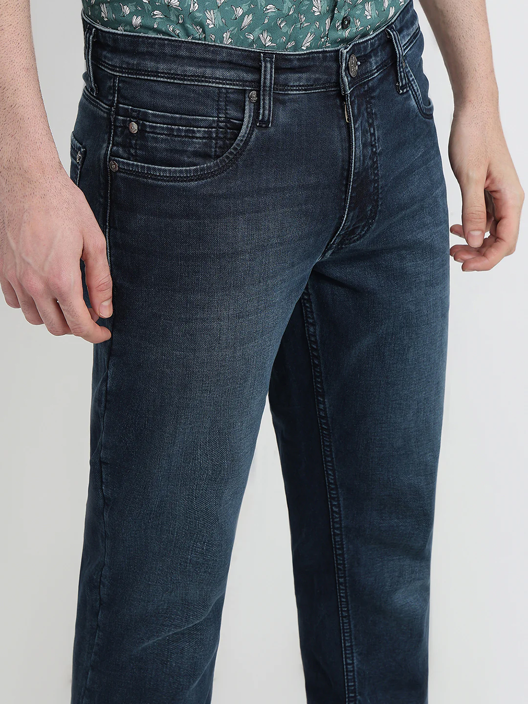 Raymond Men Blue Solid Slim Fit Cotton Blend Jeans - Image 6