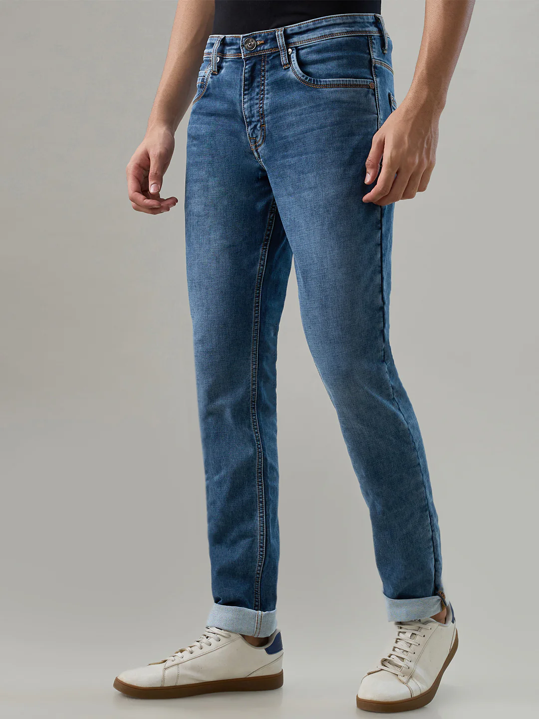 Raymond Men Blue Solid Slim Fit Cotton Blend Jeans - Image 3