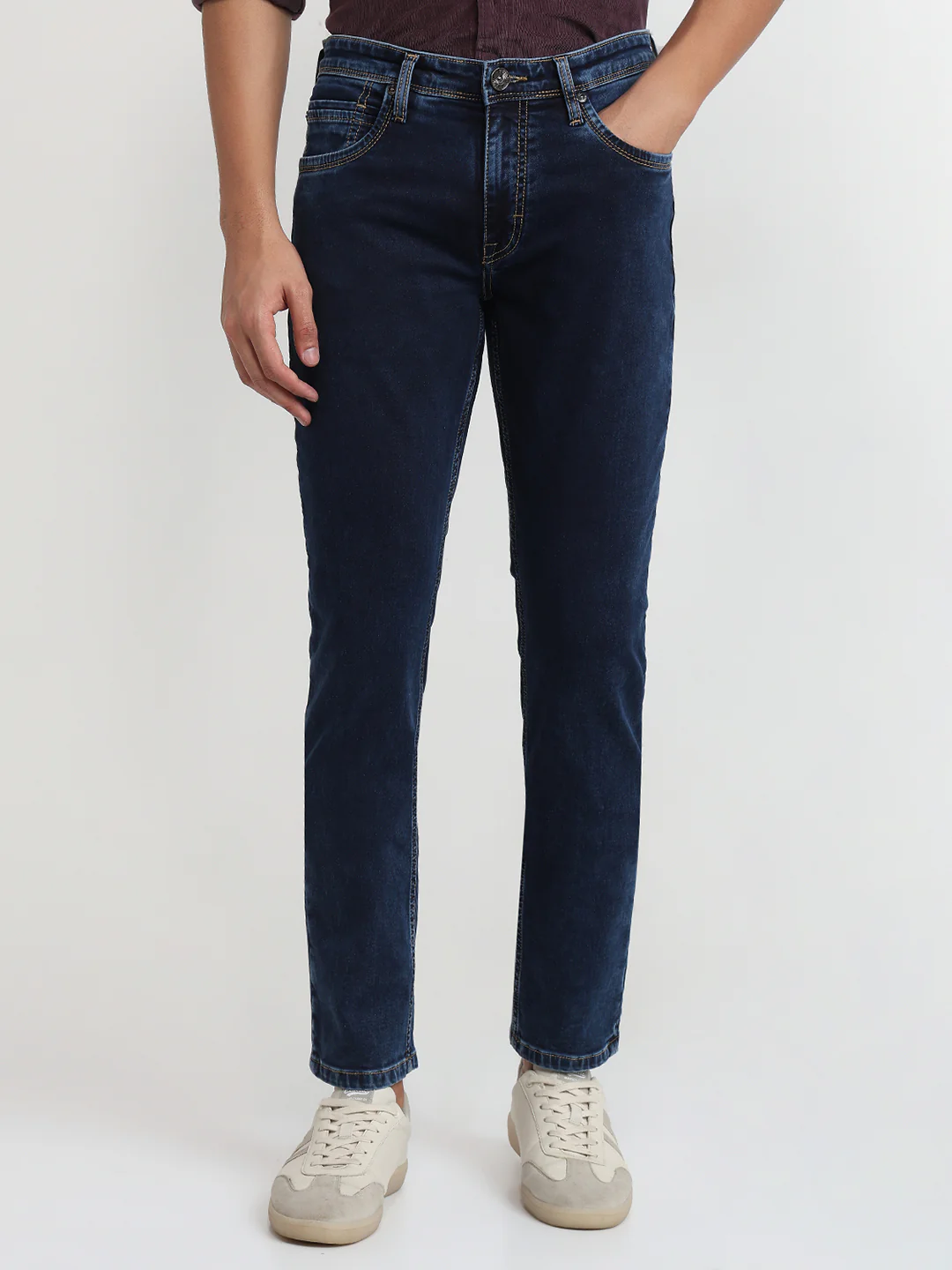 Raymond Men Blue Solid Slim Fit Cotton Blend Jeans