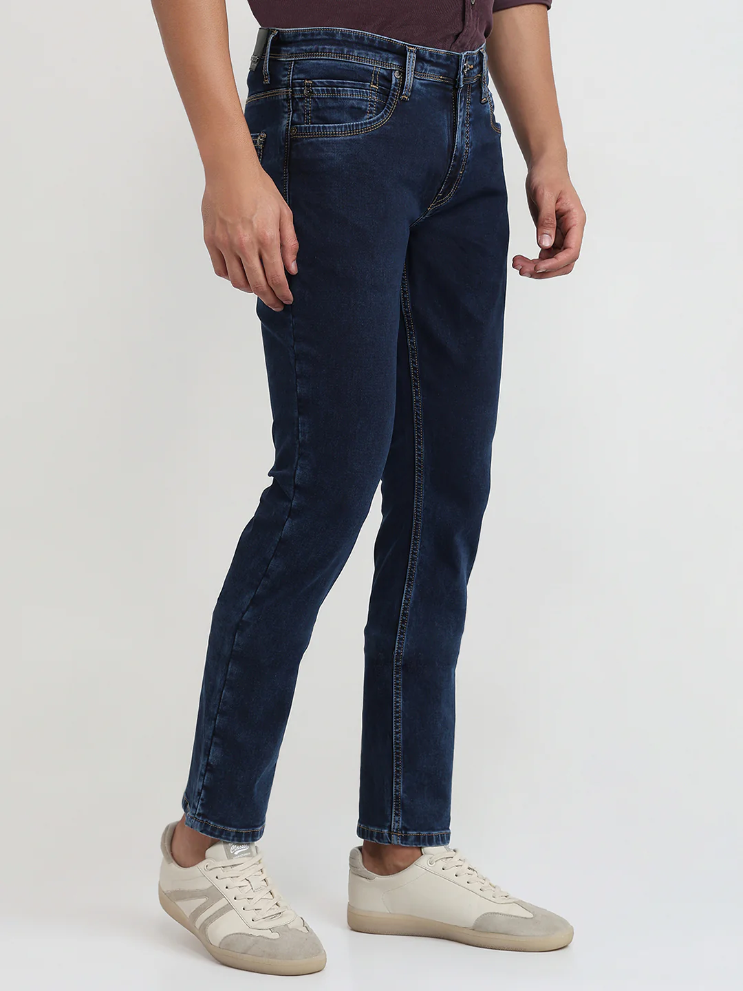 Raymond Men Blue Solid Slim Fit Cotton Blend Jeans - Image 3