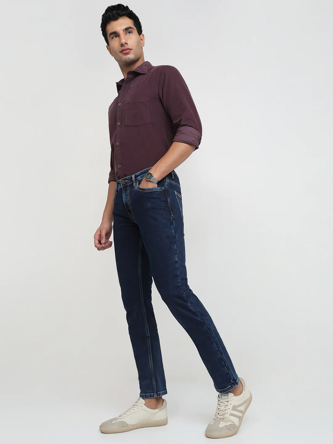 Raymond Men Blue Solid Slim Fit Cotton Blend Jeans - Image 5