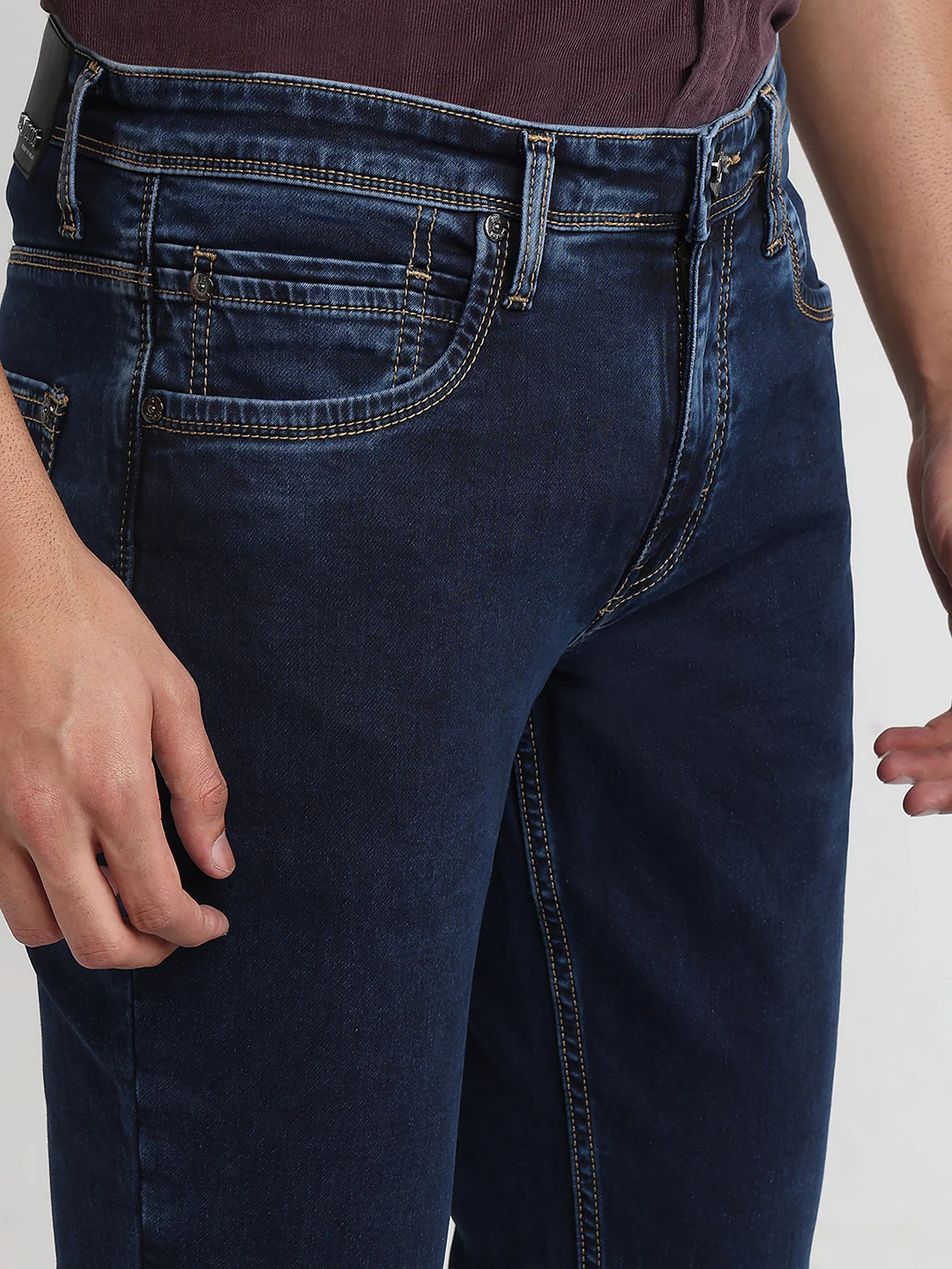 Raymond Men Blue Solid Slim Fit Cotton Blend Jeans - Image 6