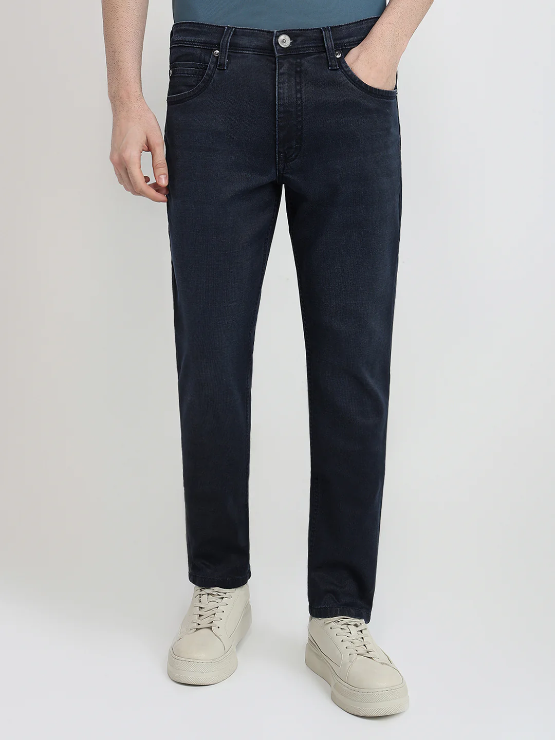 Raymond Men Blue Solid Slim Fit Cotton Blend Jeans