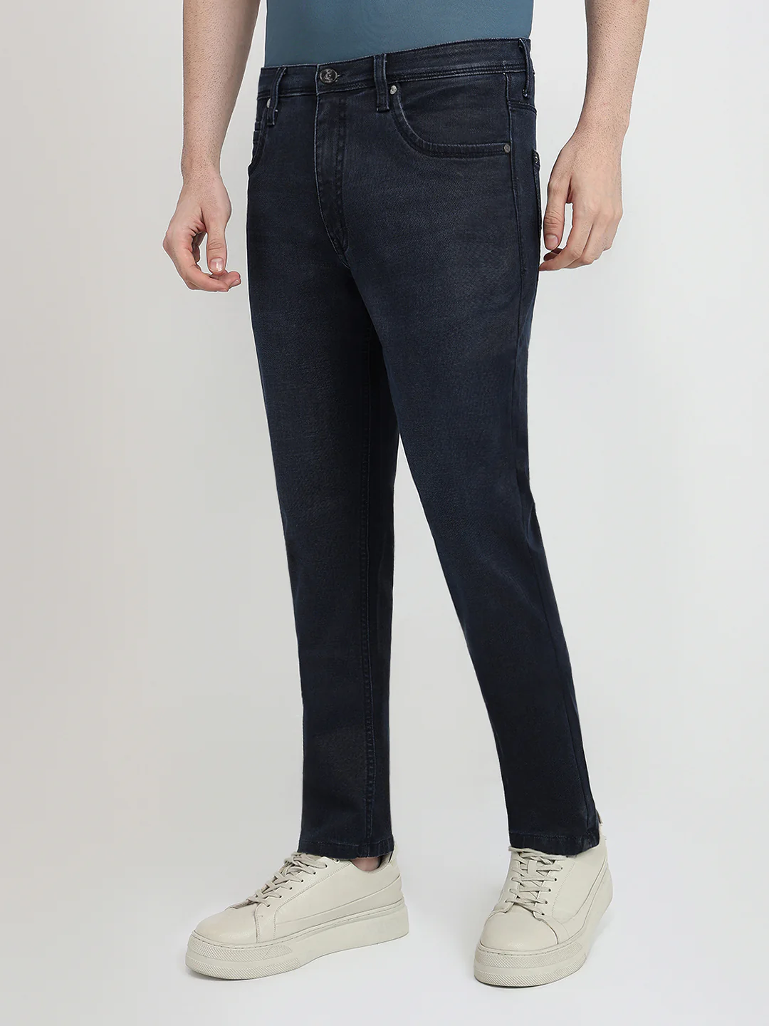 Raymond Men Blue Solid Slim Fit Cotton Blend Jeans - Image 2