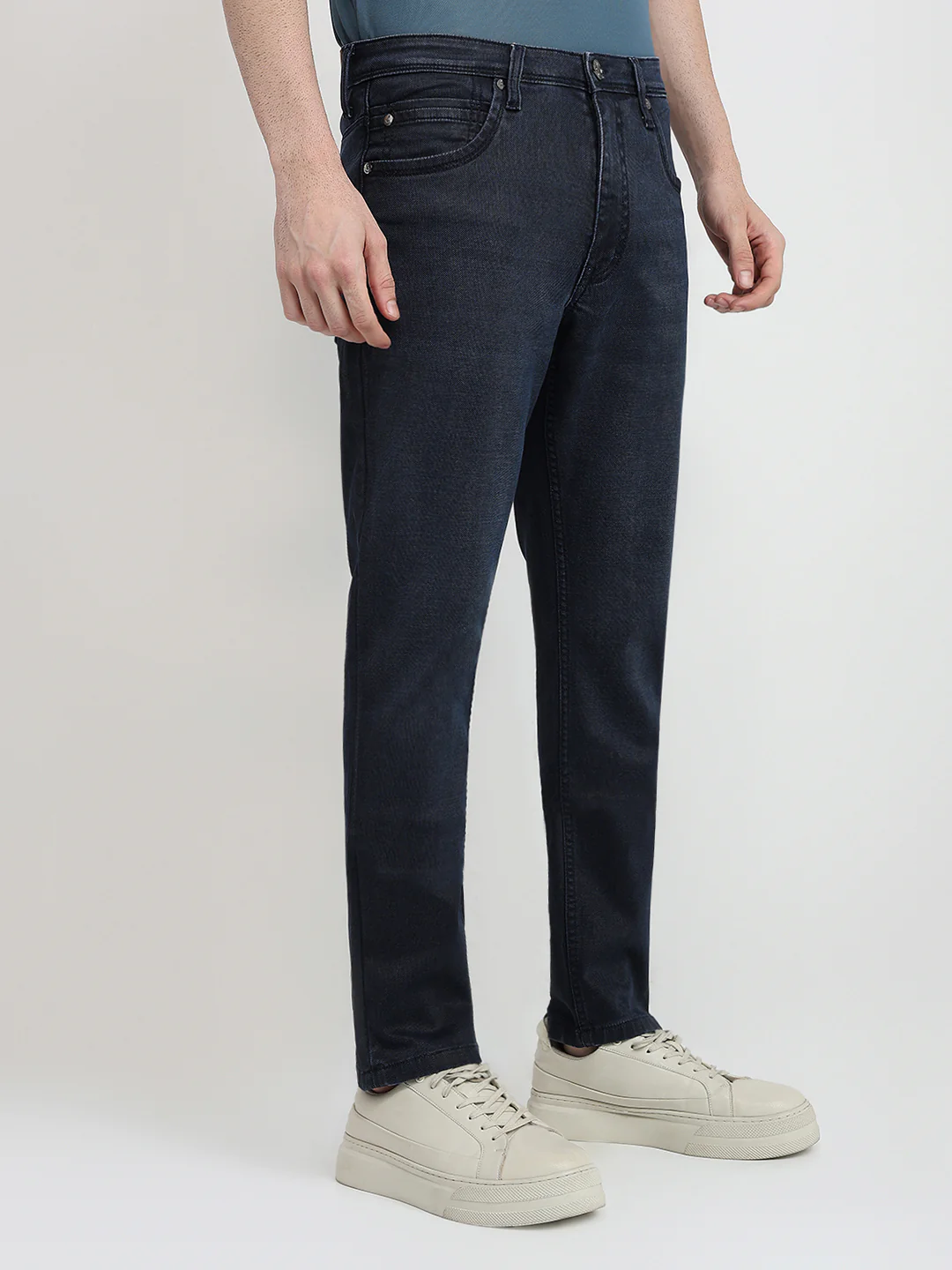Raymond Men Blue Solid Slim Fit Cotton Blend Jeans - Image 3