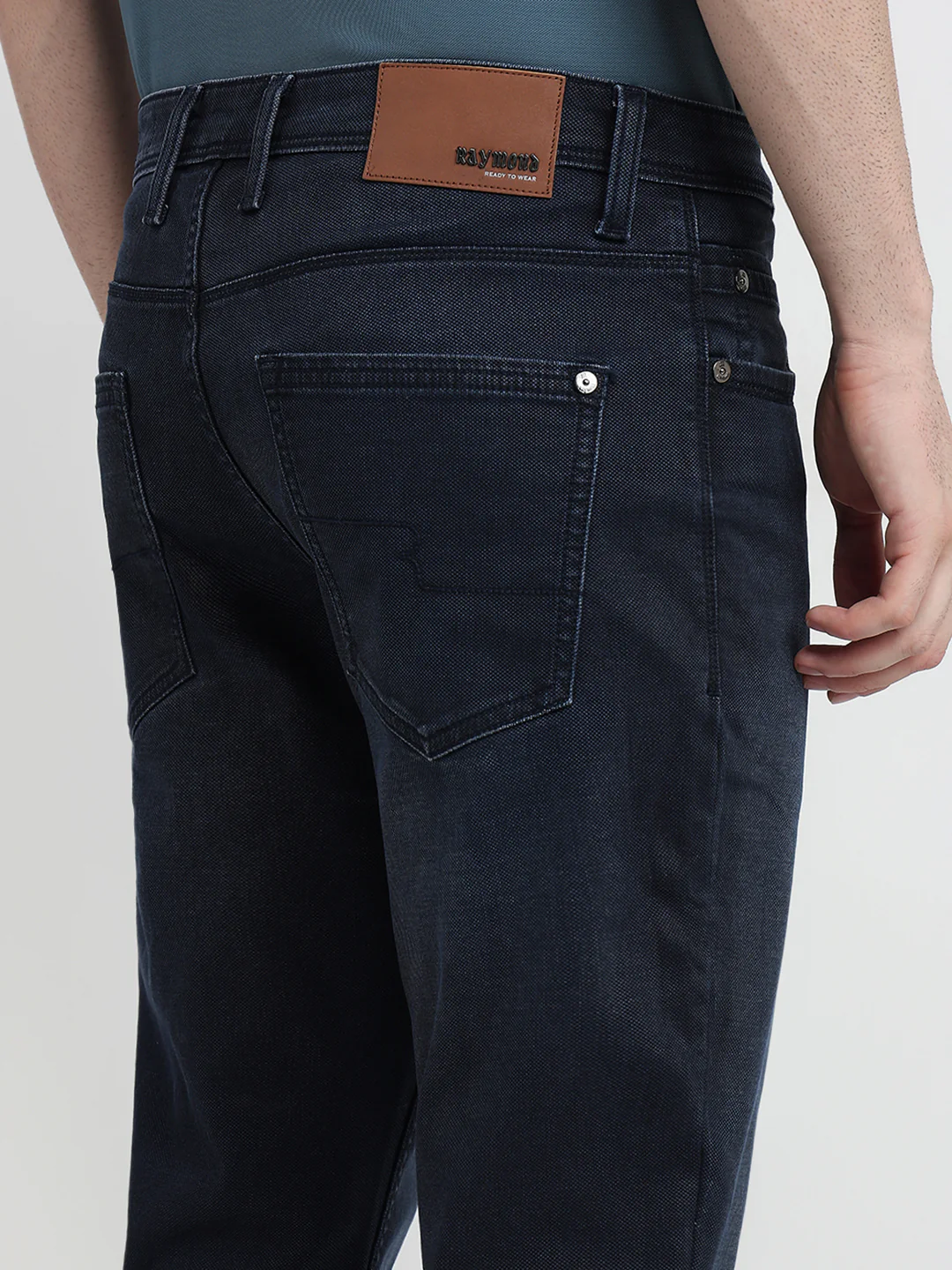 Raymond Men Blue Solid Slim Fit Cotton Blend Jeans - Image 5