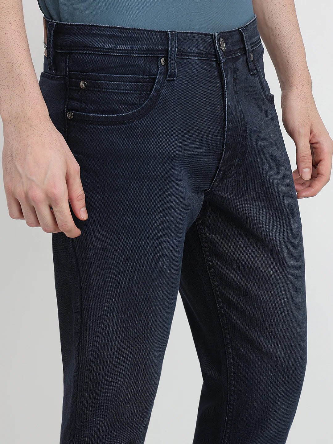 Raymond Men Blue Solid Slim Fit Cotton Blend Jeans - Image 6