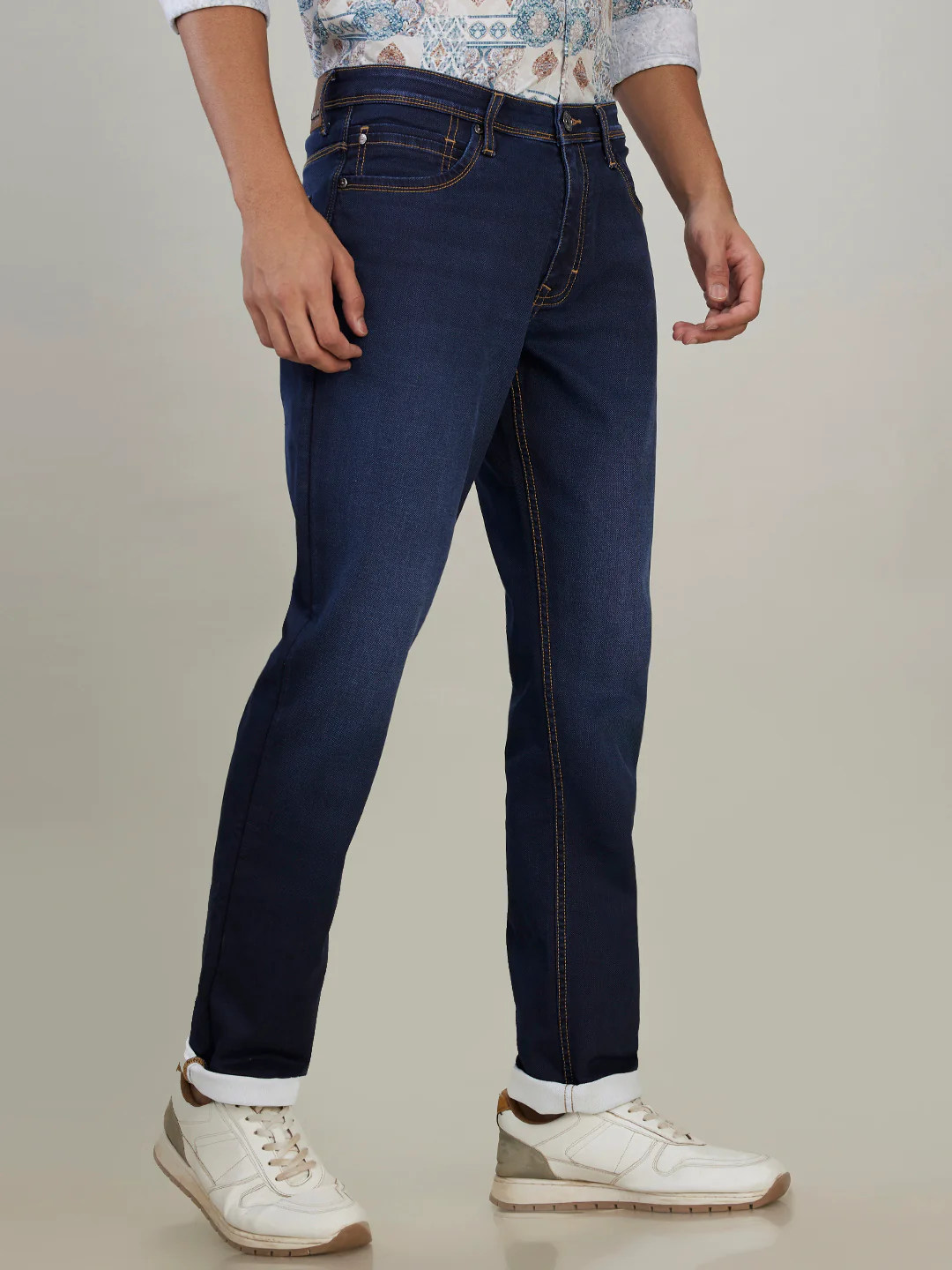 Raymond Men Blue Solid Slim Fit Cotton Blend Jeans - Image 2